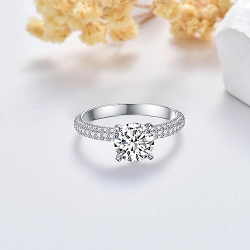 Ayafee 2 Ct Center Moissanite Engagement Rings For Women Platinum Plated Silver Round Brilliant Cut Moissanite Rings For Wife Girlfriend - Size 8 #TOP3