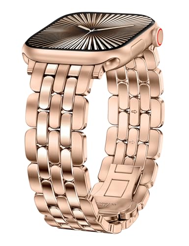 Image of TOYOUTHS Designer Vintage Rose Gold Bracelet for Apple Watch Strap Women 42mm 40mm 41mm 38mm, Stainless Steel Dressy Elegant Luxury Metal Band for iWatch Series 11 10 9 8 7 6 5 4 SE 3 2 1