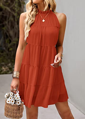 Image of KIRUNDO Summer Sundresses for Women Halter Dress Babydoll | Spring Sleeveless Halter Top, Flowy Tiered Pleated, Western Cute Country Concert, Beach Wedding Guest Vacation Cruise Dress