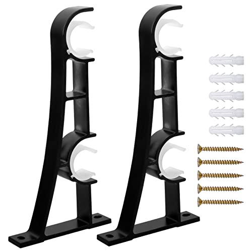 2 Draperie Tringle Supports Support de Tringle à Rideaux en Métal Robuste, Double Barre À Rideaux Supports de Fixation au Plafond, Supports pour Barre Rideau Fixations pour Tringle à Rideaux, Noir