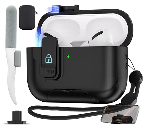 Maxjoy for AirPods Pro 3 Protective Case with Cleaning Kit, Military Hard Case with Lock Shock-Absorbing, Black