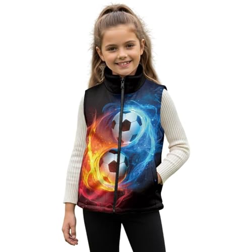 Sriogotsuo Fire Ice Soccer Girls Sleeveless Vests Comfortable Versatile Childrens Zip Up Vest Fashion Smooth Sleeveless Outwear Jacket with Pockets