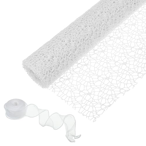 PATIKIL Flores Envoltura Malla Papel, 15 Pies Floral Ramo Artesanía Embalaje Hueco Red Hilo con Cinta para Flores Regalo Embalaje, Blanco
