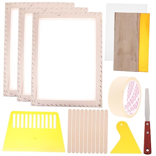 KONTONTY 8-in-1 Silk Tool Kit Includes Wood Frame for DIY Fabric Printing on T-Shirts and Bags