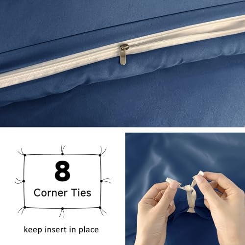 Image of Mejoroom Navy Duvet Cover Full - Bedding Sets Full - Soft and Breathable Comforter Cover with Zipper Closure, 3Pieces, 1 Duvet Cover (80x90) and 2 Pillow Cases(20x26)