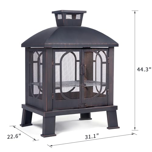 fissfire 45 Inch Fire Pit Chimney, Pagoda Style Large Wood Burning Firepit, Outdoor Fireplace with Grill Grate for Barbecue, Patio, Backyard - Thumbnail 6