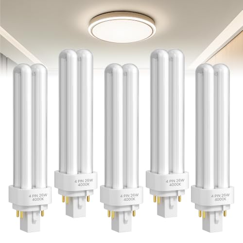 Image of BrightArk 26W GX24Q-3 4 Pin Compact Fluorescent Lamp, Natural White 4000K 2U Shape Energy Saving Bulb, Non-Dimmable CFL Light Bulbs for Corridor, Office, Bedroom, Porch, 5 Pack