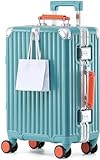 Aoliwei Aluminium-Rahmen Reisekoffer L (70cm) – Premium Hartschalen-Trolley für 7-10 Tage Reisen, Blau mit orangem Echtleder-Griff, TSA-Schloss & & 360° Silent-Doppelrollen, Blau