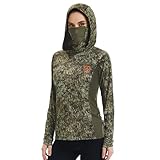 BASSDASH Women's UPF 50+ Camo Hunting Hoodie with Neck Gaiter Breathable Performance Long Sleeve Fishing Hooded Tee FS03W