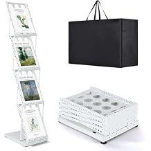 Trade Show Literature Stand Display Rack, Magazine Brochure Catalog Display Stand, Magazine Floor-Standing with Portable Oxford Bag for Office Store Exhibition Trade Show White