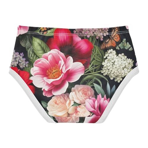 Toddler Girls Underwear 2t Cotton Panties Little Girl Print Kids Undies Briefs Ornate Floral Pink Red Flowers2