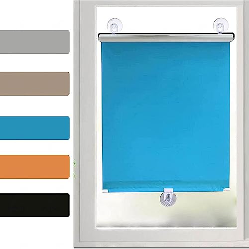 Temporärer Verdunkelungsrollo mit Saugnapf, Fensterschutz, einziehbar, Sonnenschutz, Rollos in Grau, 12 ohne Bohren, Verdunkelungsrollos für den Innenbereich, Blau, 30 × 125 cm (11,8