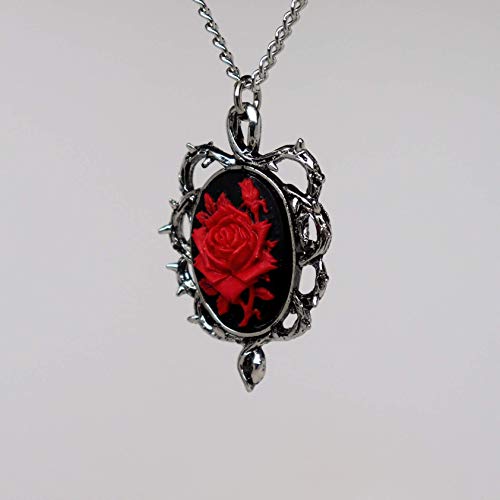 Gothic Red Rose Cameo In Thorns Pendant Necklace #TOP5