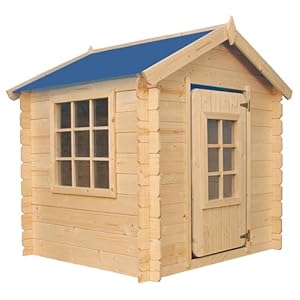 Timbela M570M-1 Kinderspielhaus aus Holz -Spielhaus im Freien für Kinder - 111x113xH121 cm/0.9 m2 Gartenspielhaus - Garten-Sommerhaus für Kinder (Die Dachfarbe ist blau)