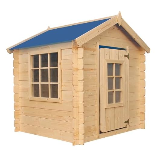Timbela M570M-1 Kinderspielhaus aus Holz -Spielhaus im Freien für Kinder - 111x113xH121 cm/0.9 m2 Gartenspielhaus - Garten-Sommerhaus für Kinder (Die Dachfarbe ist blau)