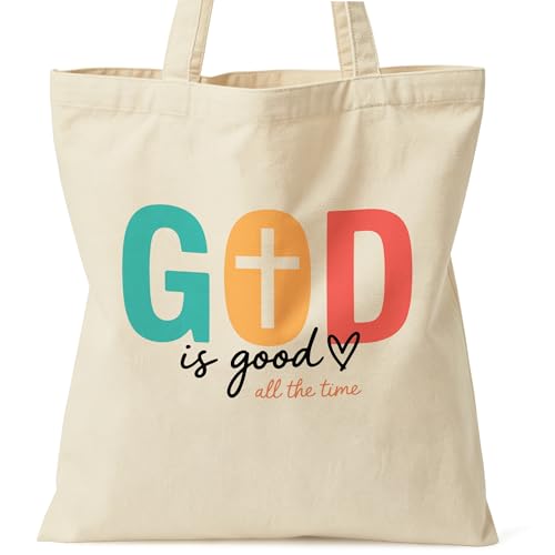 Zallobee Christian Faith Tote Bag, God Is Good Canvas Bag, Inspirational Gift for Women, Double-Sided Print, Inner Pocket