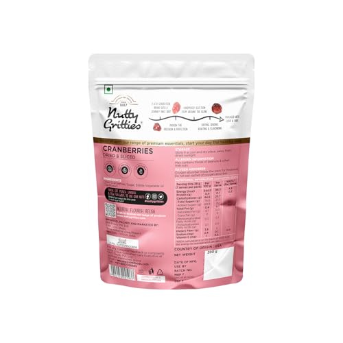 Image of Nutty Gritties Dried US Cranberries | Cranberry, Healthy Snack for kids and adults, (Each 200g - Pack of 5) - 1kg