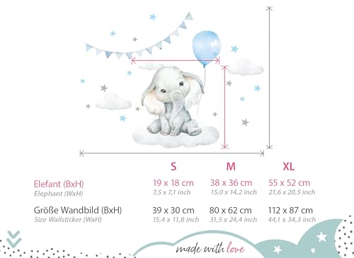 Sticker mural enfant éléphant bleu et nuages pour déco chambre