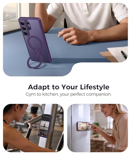 Image of FNTCASE for Samsung Galaxy S26-Ultra Case: [360 Spin Magnetic Stand] [Compatible with Magsafe] [Screen Protector] Translucent Matte Military Grade Shockproof Full Camera Protective Phone Cover -Purple