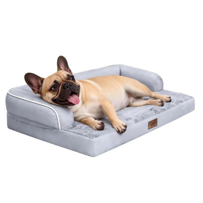 Comfort Expression Large Dog Bed Orthopaedic, U-Shape Dog Sofa Bed Waterproof Dog Bed Washable with Egg-Crate Foam, Grey, 91x68x17cm