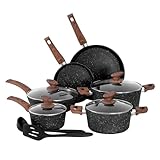 kennzeichnung induktionskochgeschirr ☆ Hochwertiges 12-teiliges Küchen-Kochgeschirr-Set ☆ Unser Küchen-Kochgeschirr-Set ist ein vielseitiges und hochwertiges Ensemble, das Sie bei Ihren kulinarischen Abenteuern unterstützt. Es enthält:20 cm Bratpfanne, 28 cm Bratpfanne, 24,6 cm tiefe Bratpfanne mit Deckel, 1,5 Quart Stieltopf mit Deckel, 3 Quart Kasserolle mit Deckel, 5 Quart Kasserolle mit Deckel, 1 x Silikon Pfannenwender, 1 x Silikon Kochlöffel