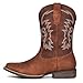 IUV Cowboy Boots for Men Square Toe Pull-On Western Boots with Classic Embroidery, Slip & Oil Resistant Outsole, Durable Heel for Stylish Casual, and Country Wear