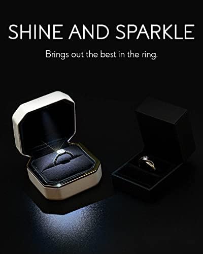 ANDARA Leather Luxury Ring Box with LED Light & Velvet Interior - Jewellery Ring Box for Gift, Proposal, Engagement, Wedding & Anniversary (White)