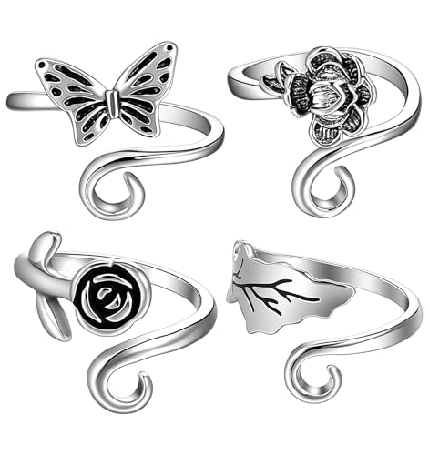 4 Pcs Crochet Rings for Fingers Silver Adjustable Crochet Tension Ring Metal Yarn Guide for Easy Crocheting Perfect Knitting Accessories for Crafters Goft for Women Crocheting Lovers 4 Style