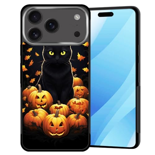 BFUKVOU for iPhone 17 Pro Case,Hard PC+Soft TPU Bumper Anti-Slip Ultra Thin Cover Protective Shockproof Case for iPhone 17 Pro 6.3 inch 2025,Black Cat Pumpkin - image 1