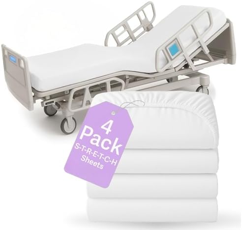 BLISSFORD 4 Pack Fitted Hospital Bed Sheets for Home Use, 36 x 84 x 12