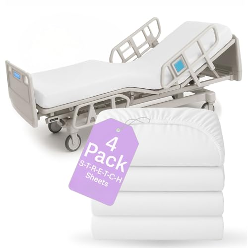 4 Pack Fitted Hospital Bed Sheets, Cotton Rich, 36” x 84”