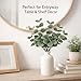 qztavyni Artificial Eucalyptus Stems with White Matte Ceramic Vase, 4 Pcs Faux Eucalyptus Leaves Arrangement, 15 Inch Tall Tabletop Greenery for Farmhouse Centerpiece, Shelf and Entryway Home Decor