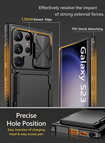 Image of Vihibii for Samsung Galaxy S23 Ultra Back Cover with Card Holder (4 Cards) & Slide Camera Cover & Kickstand, Rugged Hard Back & TPU Soft Edge Case for Galaxy S23 Ultra 5G 6.8 inch 2023, Black