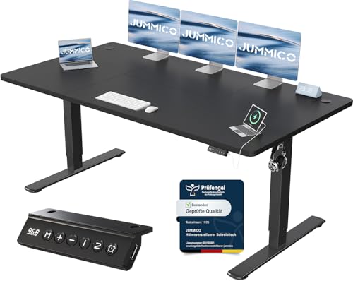 JUMMICO Höhenverstellbarer Schreibtisch mit USB-Ladeanschluss 180 x 80 cm, Schreibtisch Höhenverstellbar Elektrisch, Steh-Sitz Tisch Stehpult Verstellbarer Computertisch,Standing Desk,Schwarz