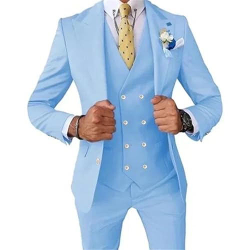 Men's Suits Regular Fit 3 Pieces Blazer Vests Pants Double Breasted Vest Prom Tuxedos Set Wedding Suits2
