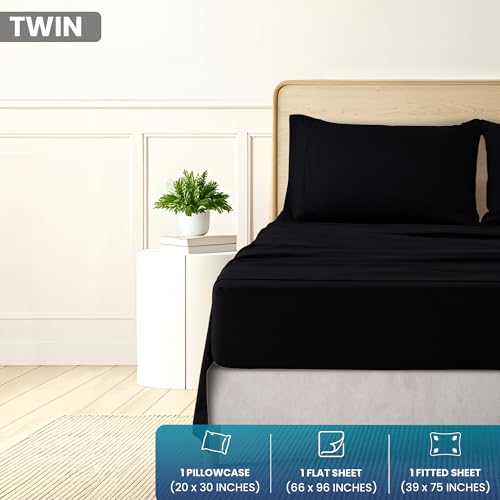 Image of Utopia Bedding Twin Sheet Set, Soft Microfiber 3 Piece Bed Sheets with 15 inch Deep Pocket - Easy Care Brushed Microfiber (Twin, Black)