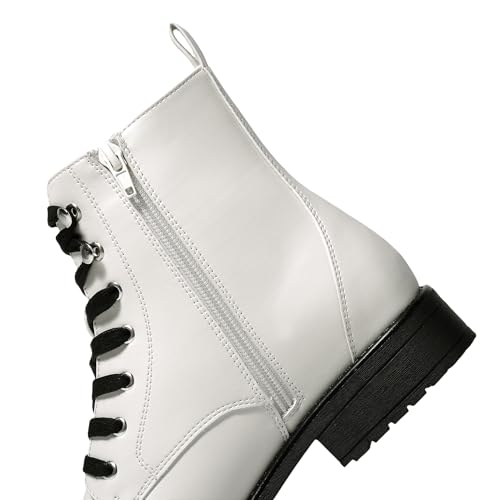 Yawors Ankle Combat Boots for Women Round Toe with Zipper Warm Breathble Lining Soft Insole Flat Lace up Booties for Girls Ladies Fall Winter3