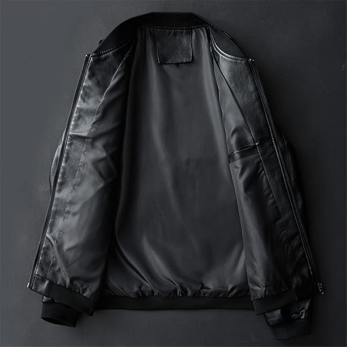 Maiyifu-GJ Men's Casual Zip Up Slim Bomber Faux Leather Jacket Motorcycle Biker Jackets Fashion Leather Jackets Coat2