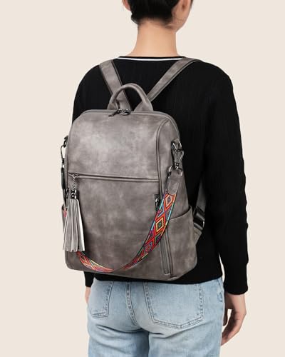 Image of FADEON Leather Backpack Purse for Women Designer Travel Backpack Purses PU Fashion Ladies Shoulder Bag with Tassel