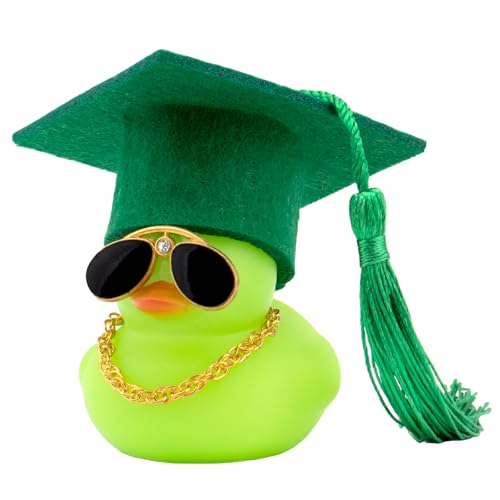 wonuu 2026 Colorful Car Ducks, Rubber Duck Car Dashboard Decorations Ornament Ducky with Graduation Hat, Glasses, Necklace, for Doctor, Master, Bachelor, Pure Green