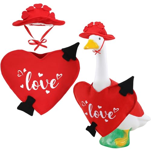 Beipegin Valentines Day Porch Goose Outfits Red Heart Valentine Porch Goose Outfits for 23 H Statue Outdoor Patio Yard Costume