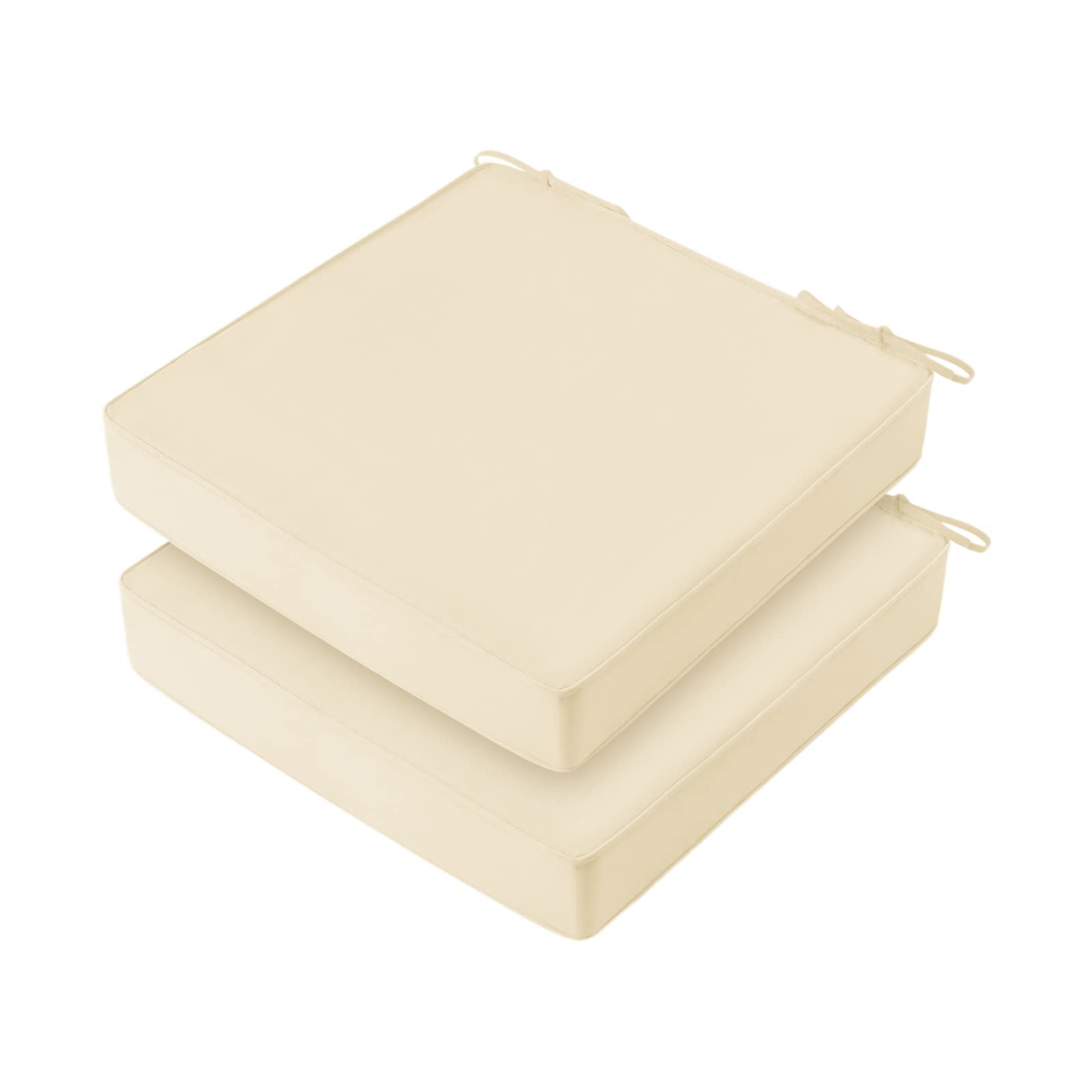 LOVTEX 19x19 Outdoor Chair Cushions Set of 2, Waterproof Patio Cushions for Outdoor Furniture, Thick Outdoor Seat Cushions for Chairs with Straps and Portable Handle(Beige)