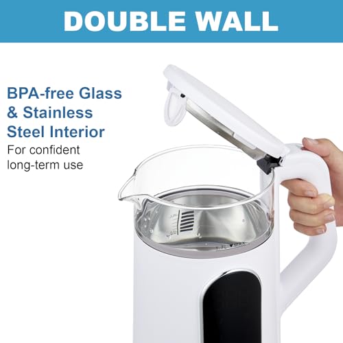 Electric-Tea-Kettle-17-Liter-1500W-Water-Boiler-Heater-with-Temperature-Control-Cordless-BPA-Free-4-Preset-Heating-Programs-Glass-Boiling-Teapot-White Electric Tea Kettle 17 Liter 1500W Water Boiler Heater with Temperature Control Cordless BPA Free 4 Preset Heating Programs Glass Boiling Teapot White