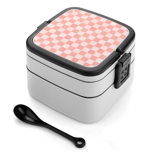TZTTZT Coral Checker Print Bento Box, piccolo contenitore per insalata per pranzo, carino contenitore per il pranzo per adulti, donne, uomini, riutilizzabile, doppio pranzo impilabile