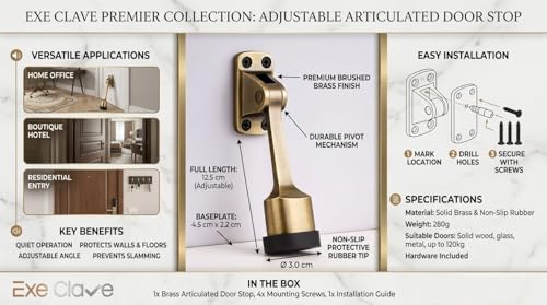 Image of Luxury Door Stopper in Gold | Heavy Duty Metal Door Stops for Home Office | Anti Slip Decorative Door Holder | Modern Gold Finish Door Stop Set for All Floors (Set of 6)
