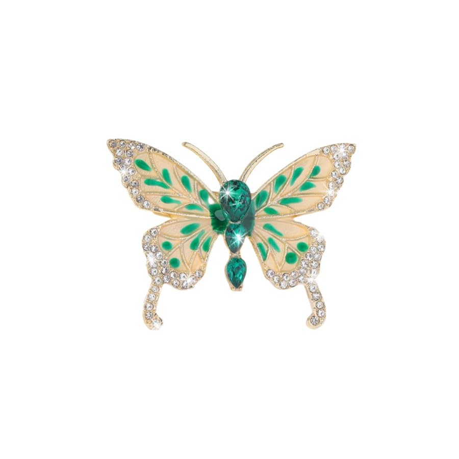 Image of Butterfly Crystal Rhinestone Brooch Pin for Women Colorful Glitter Pearl Bead Lapel Pins Hats Clothes Dress Accessories Jewelry