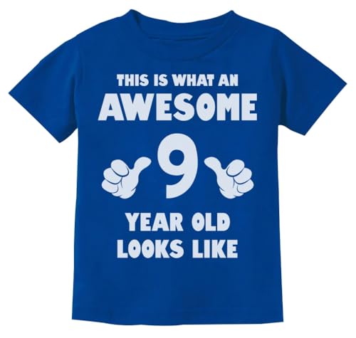 Tstars Awesome 9 Year Old Birthday Shirt - Fun Gift Tee for Boys or Girls Turning Nine - Youth Kids T-Shirt Medium Blue
