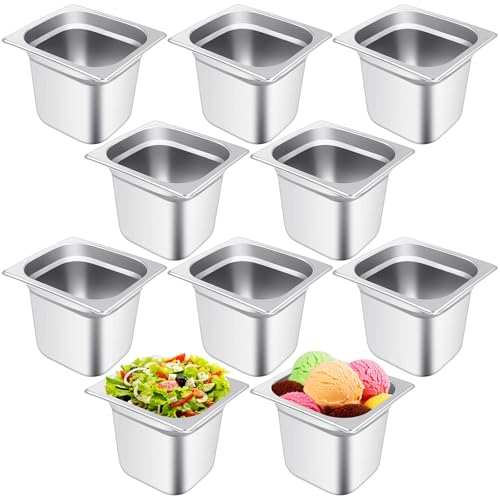 Image of Thenshop 10 Pack 1 /6 Size 6 Inch Deep Hotel Pans Stainless Steel Steam Table Food Pan Commercial Metal Food Catering Tray Anti Jam for Hotel Restaurant Buffet Party Supplies(European)