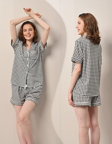 Image of NAP BOUND 100% Cotton Women Pajama Sets Button Down Short Sleeve Sleepwear Soft Pjs 2 Piece Lounge Set with Pocket XS-XXL