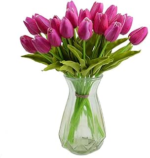 OOTORI 20 pcs PU tulups Real Touch Artificial Tulips Flowers 13.4" for Mother's